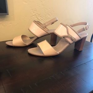 Anyi Lu Nude and Tan chunky heel sandal
